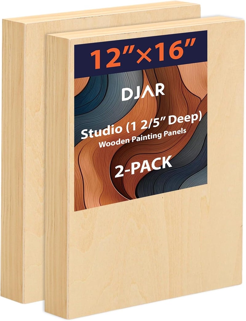 Dajar Wood Canvas Panels for Painting, 2 Pack of 12 x16’’ Wooden Canvas Panels for Paint Pouring, Art Crafts, Acrylic and Oil Painting - Image 1